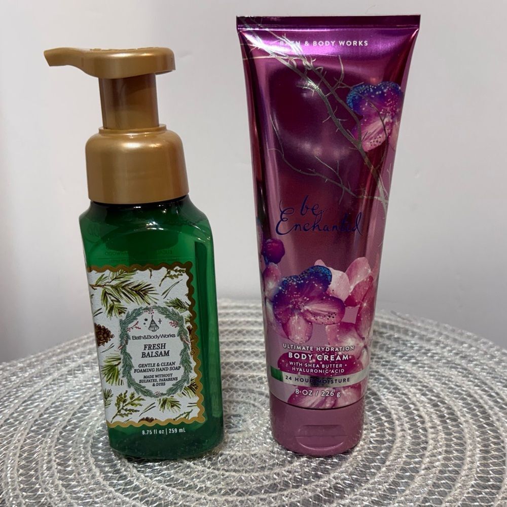 BBW Fresh Balsam Foaming Hand Soap and Be Enchanted Body Cream Set of 2 NWT